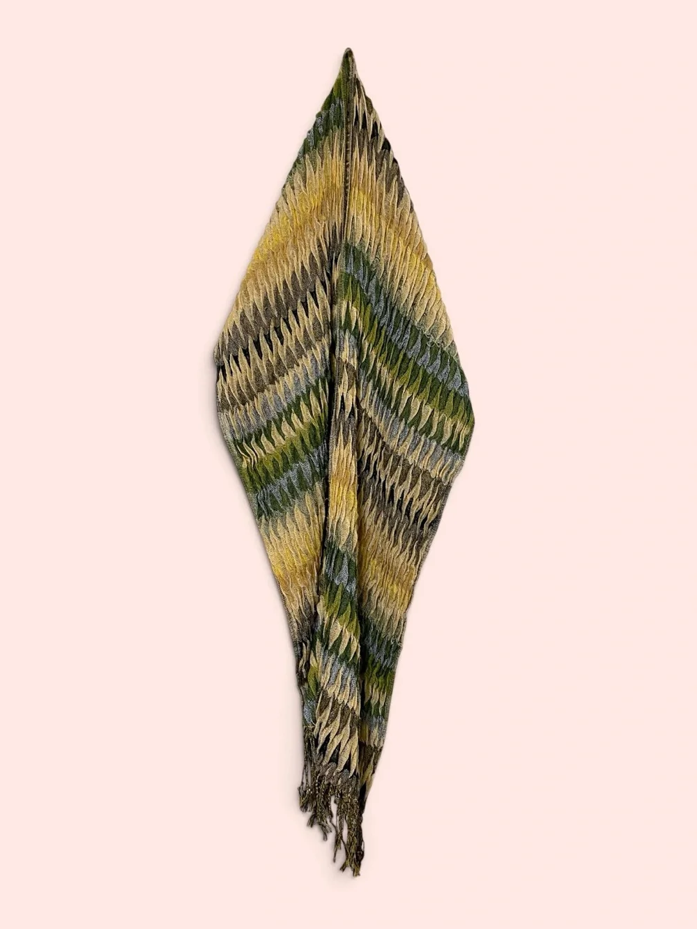 Missoni-Inspired Pleated Zig-Zag Knit Scarf w Fringe